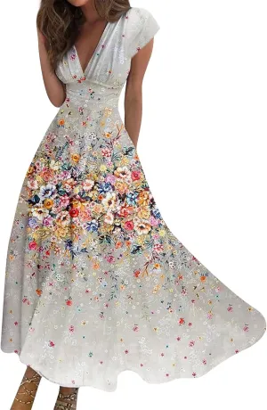 Women's Loose Fit Maxi Dresses Chiffon Daily Swing Casual 2025 Mature Outdoor Fashion Ruffled Short Dress