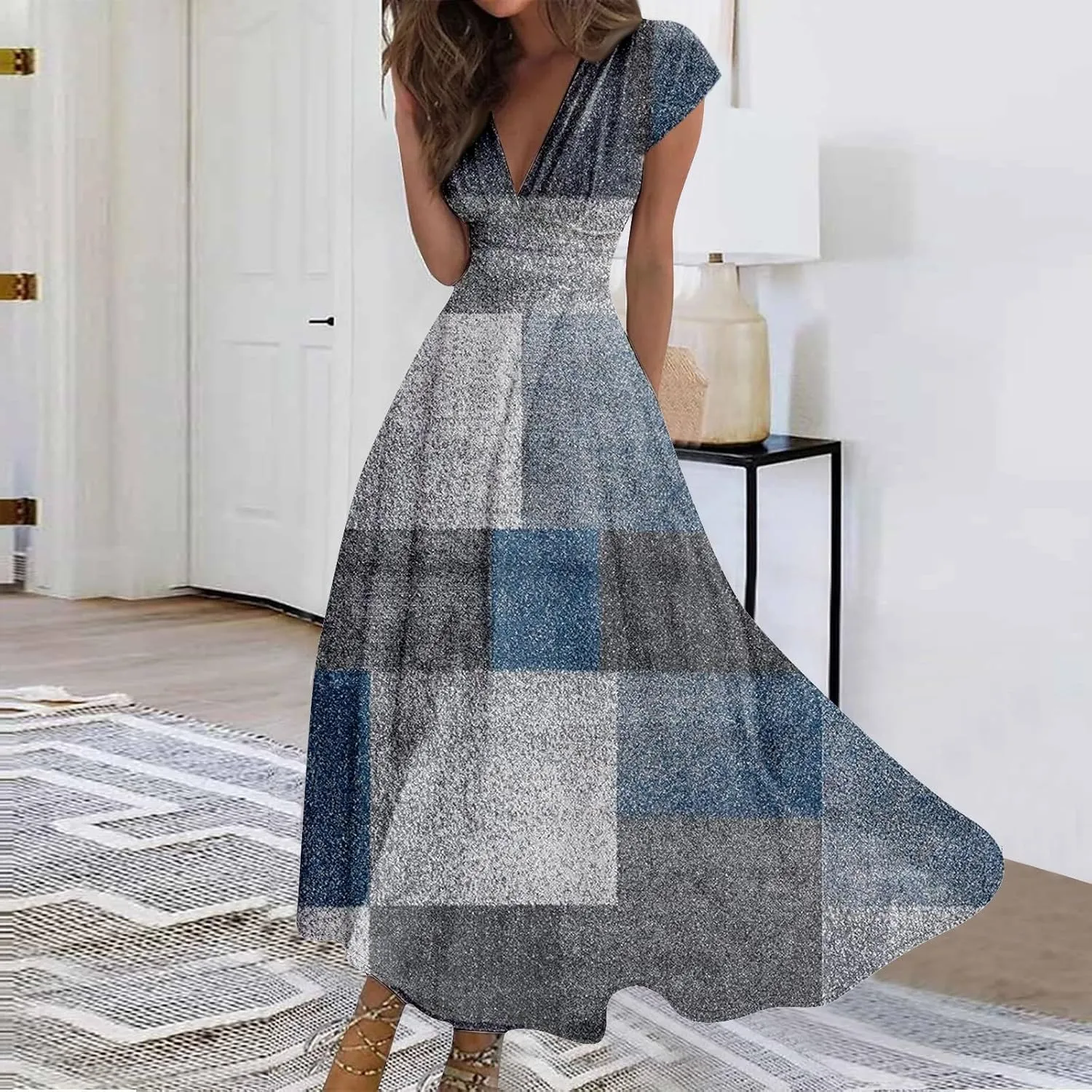 Women's Loose Fit Maxi Dresses Chiffon Daily Swing Casual 2025 Mature Outdoor Fashion Ruffled Short Dress
