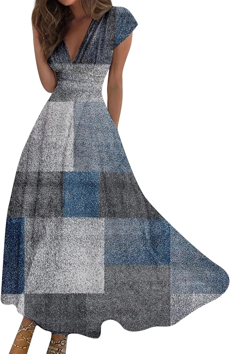 Women's Loose Fit Maxi Dresses Chiffon Daily Swing Casual 2025 Mature Outdoor Fashion Ruffled Short Dress