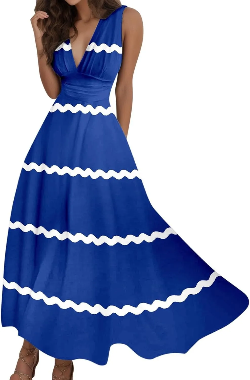 Women's Loose Fit Pleated Dresses V Neck Daily Swing Casual Ruffle 2025 Short Sleeve Fashion Drawstring Floral Dress