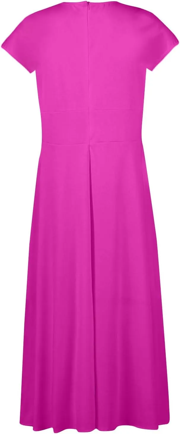 Women's Loose Fit Pleated Dresses V Neck Daily Swing Casual Ruffle 2025 Short Sleeve Fashion Drawstring Floral Dress