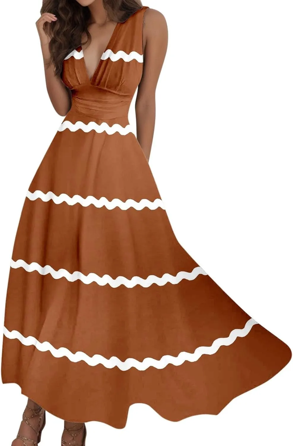 Women's Loose Fit Pleated Dresses V Neck Daily Swing Casual Ruffle 2025 Short Sleeve Fashion Drawstring Floral Dress