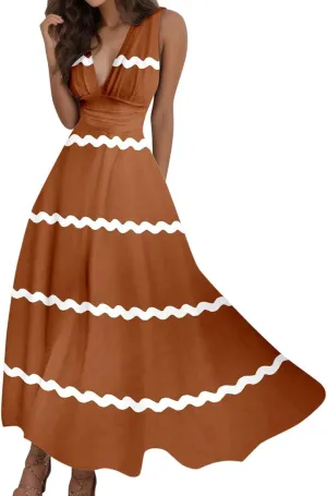 Women's Loose Fit Pleated Dresses V Neck Daily Swing Casual Ruffle 2025 Short Sleeve Fashion Drawstring Floral Dress