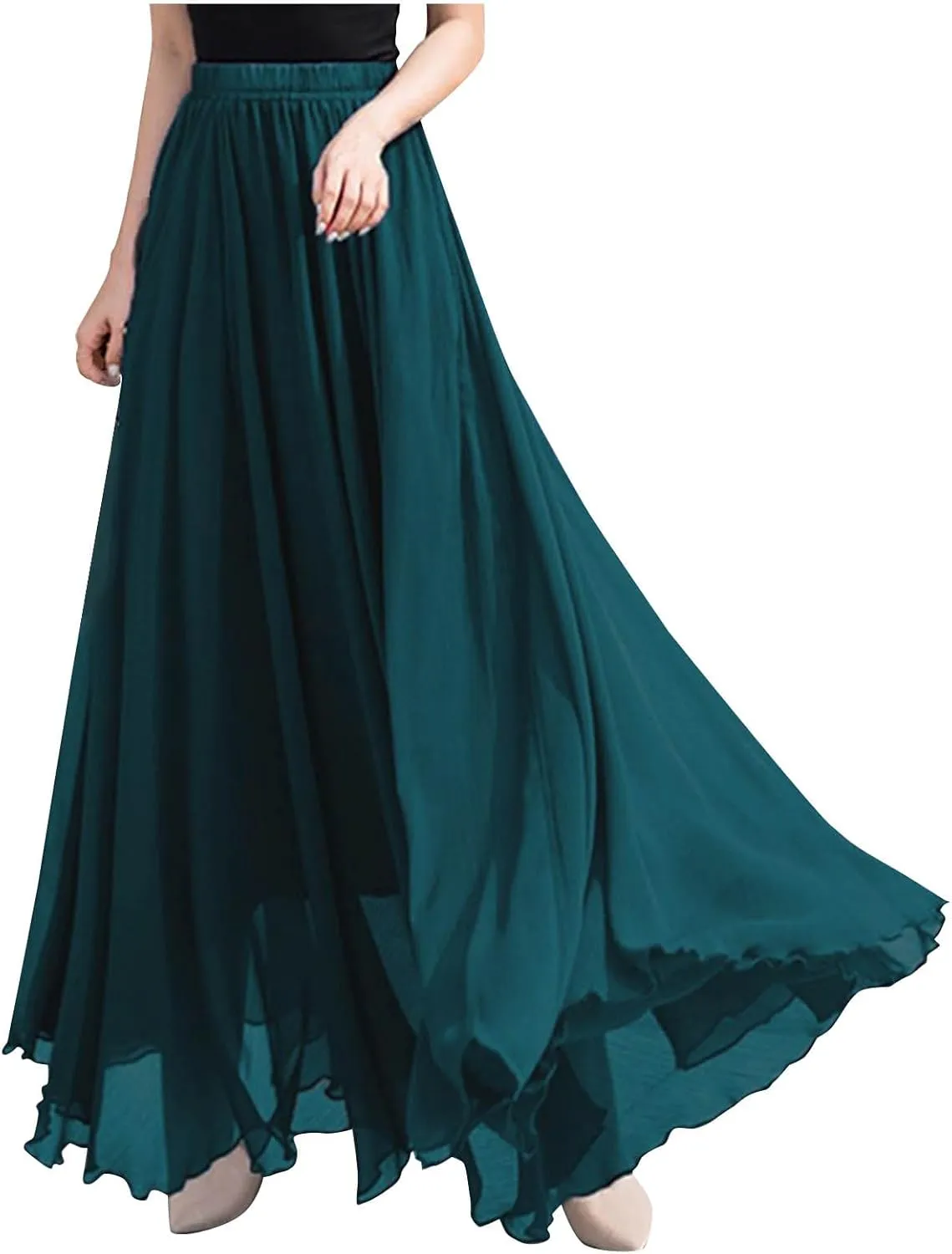 Women's Maxi Summer Skirts Chiffon A Line Flowy Skirts Long Boho Beach Dress High Waisted Lyrical Dance Skirts