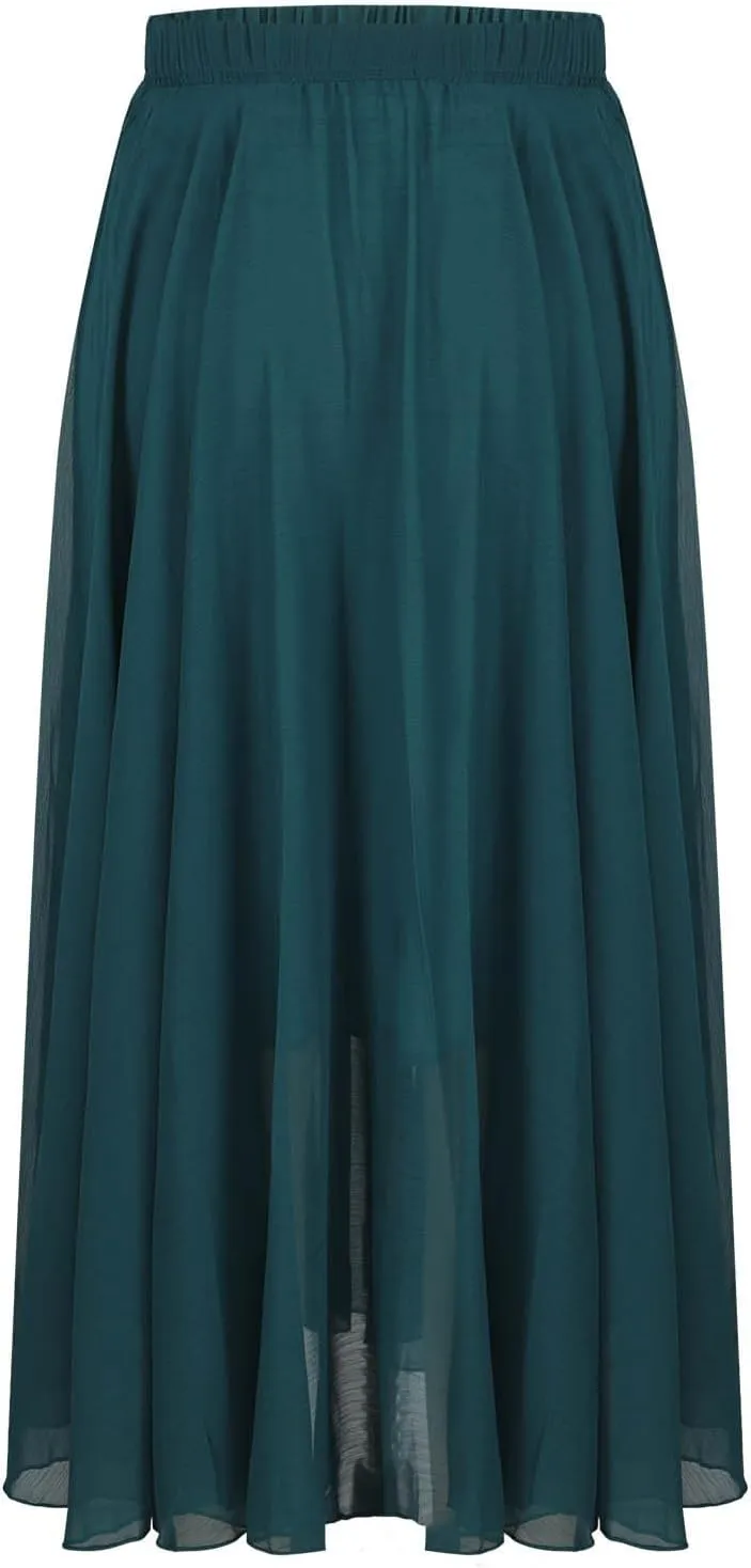 Women's Maxi Summer Skirts Chiffon A Line Flowy Skirts Long Boho Beach Dress High Waisted Lyrical Dance Skirts