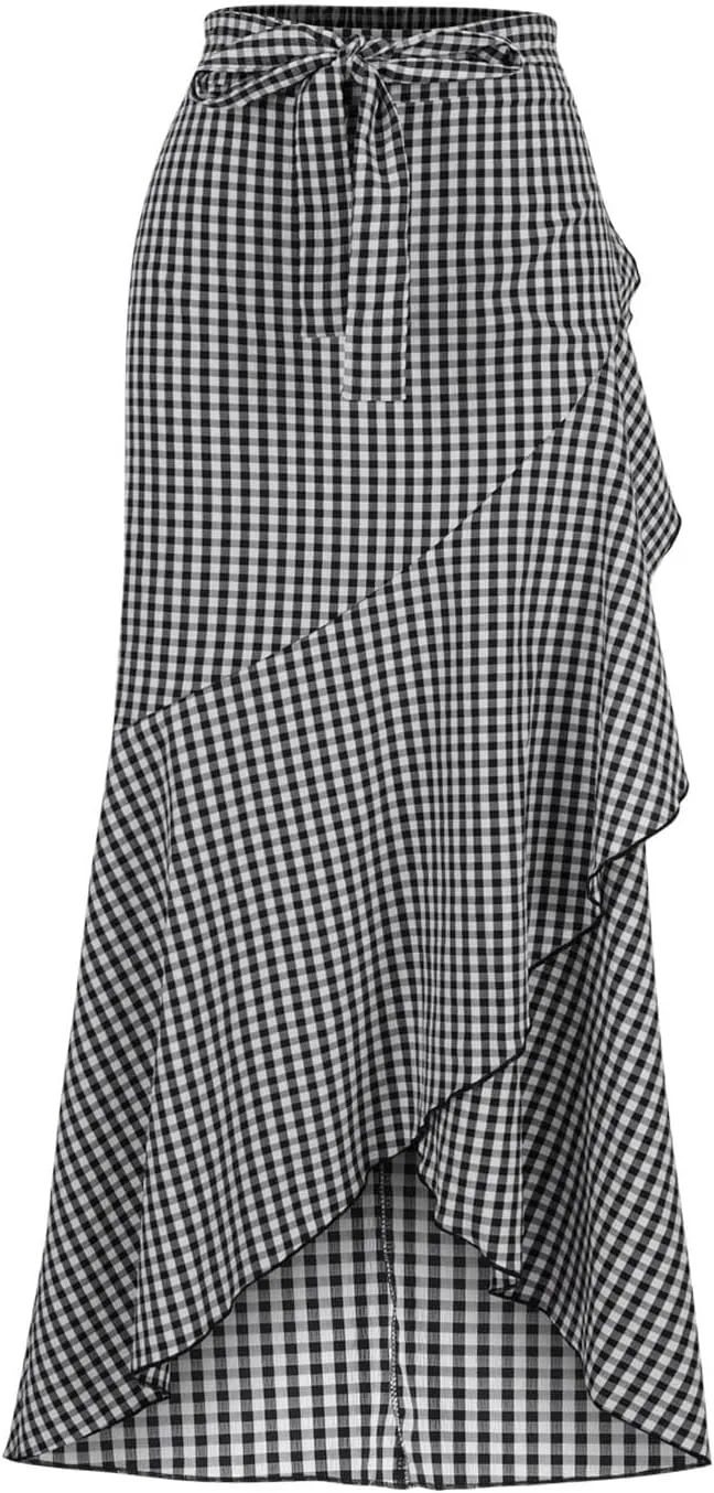 Women's Mermaid Maxi Skirt Summer Fashion Tie Waist Irregular Ruffle Hem Beach Skirts Casual Wrap Party Long Skorts