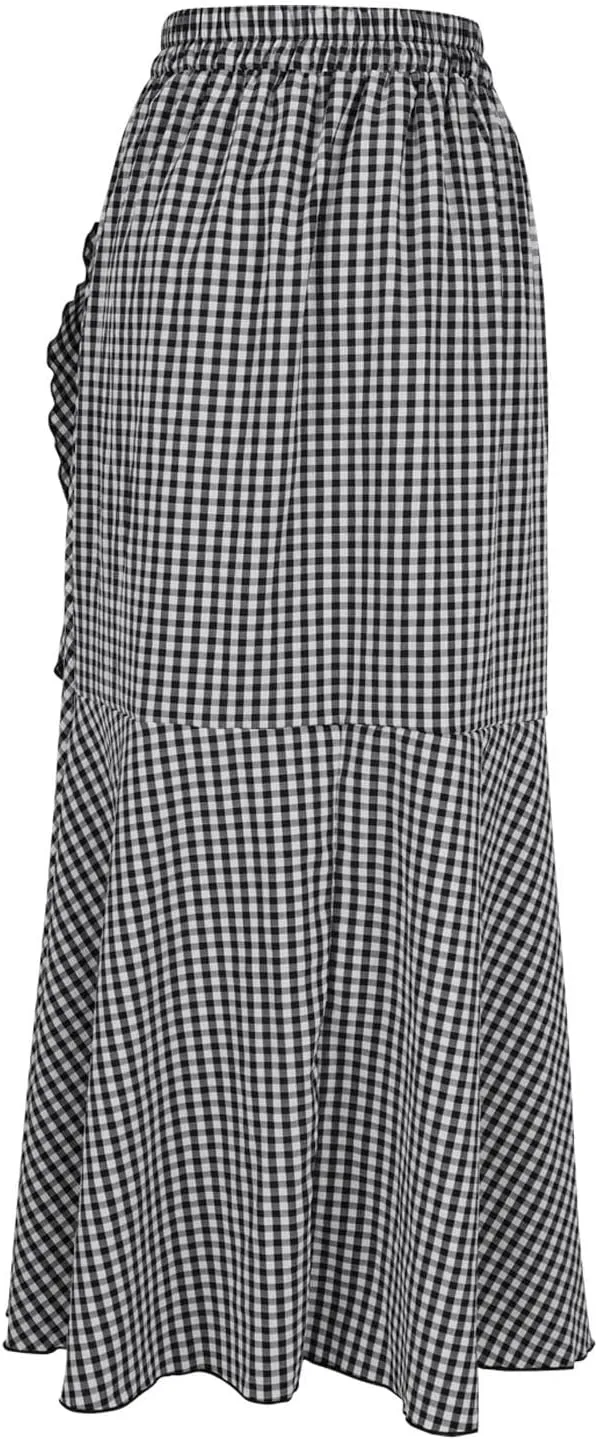 Women's Mermaid Maxi Skirt Summer Fashion Tie Waist Irregular Ruffle Hem Beach Skirts Casual Wrap Party Long Skorts