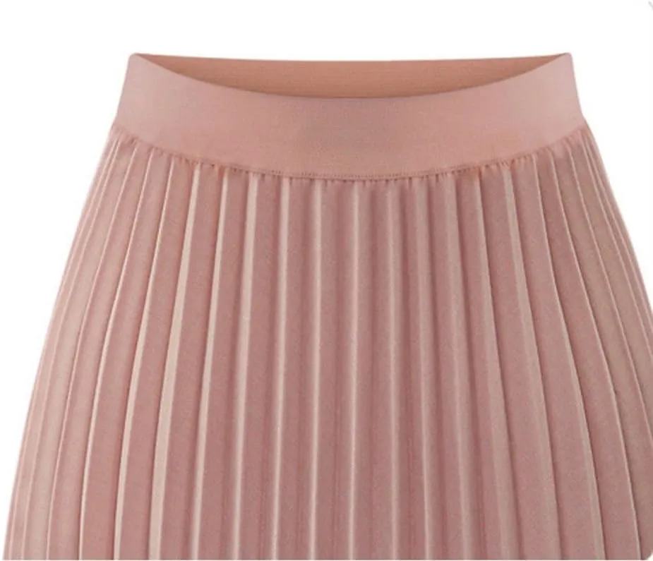 Womens Midi Length Pleated Skirt Solid Color High Waisted Elegant A-Line Skirts Casual Summer Skirt