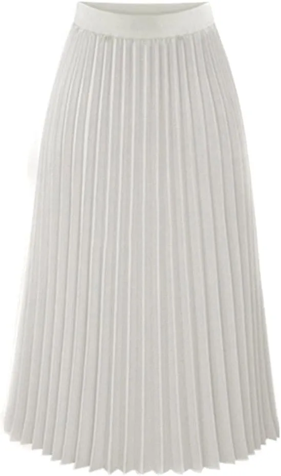 Womens Midi Length Pleated Skirt Solid Color High Waisted Elegant A-Line Skirts Casual Summer Skirt