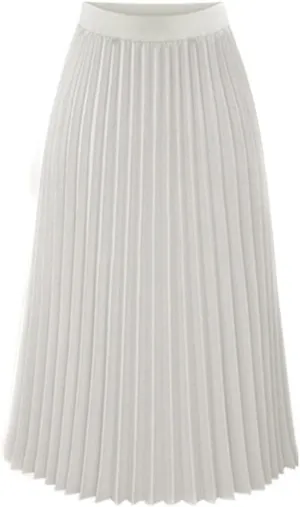 Womens Midi Length Pleated Skirt Solid Color High Waisted Elegant A-Line Skirts Casual Summer Skirt