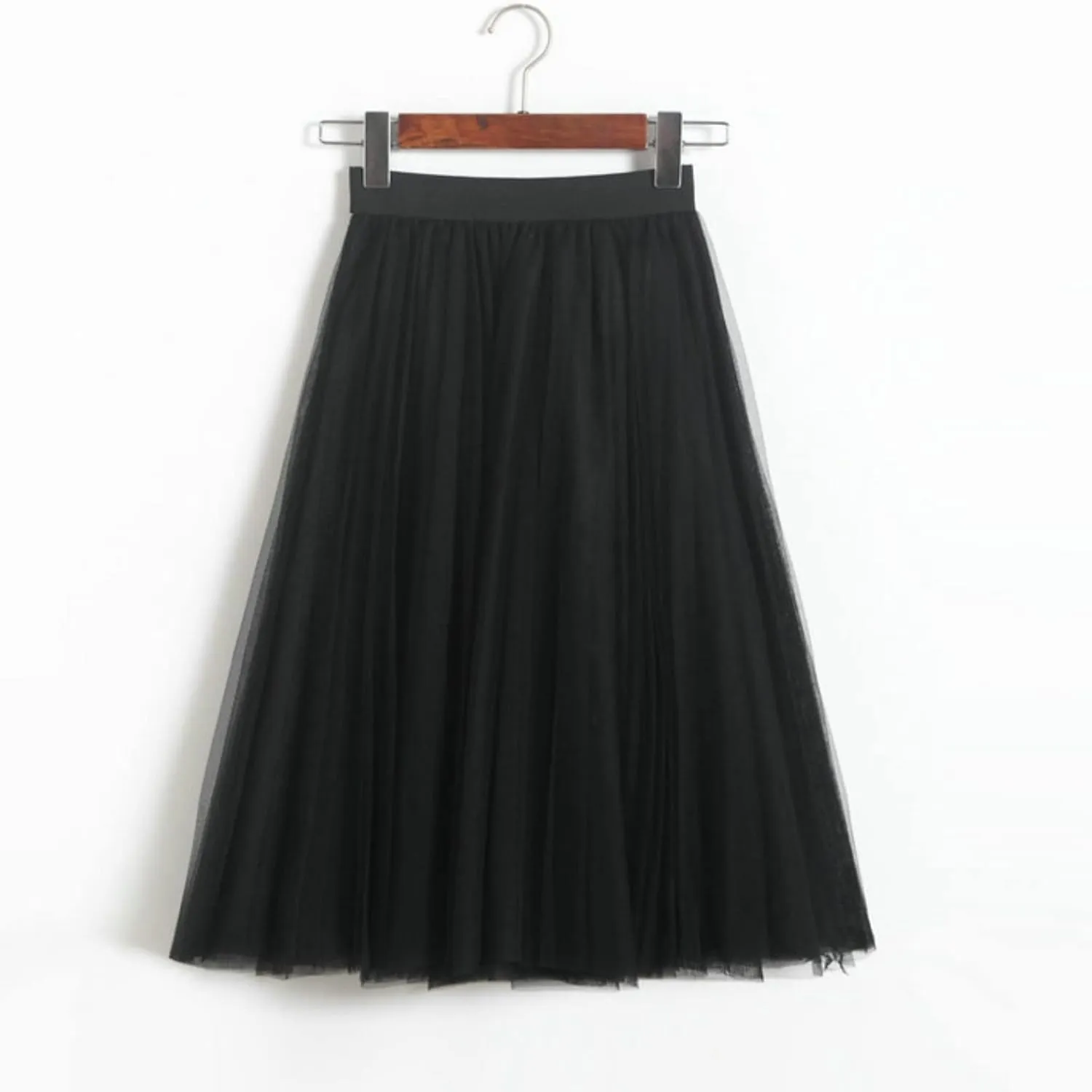 Womens Midi Skirts Summer Women's A Line Pleated Skirt Mid Long Skirt Ruffle Mesh Vintage Chiffon Midi Skirt for