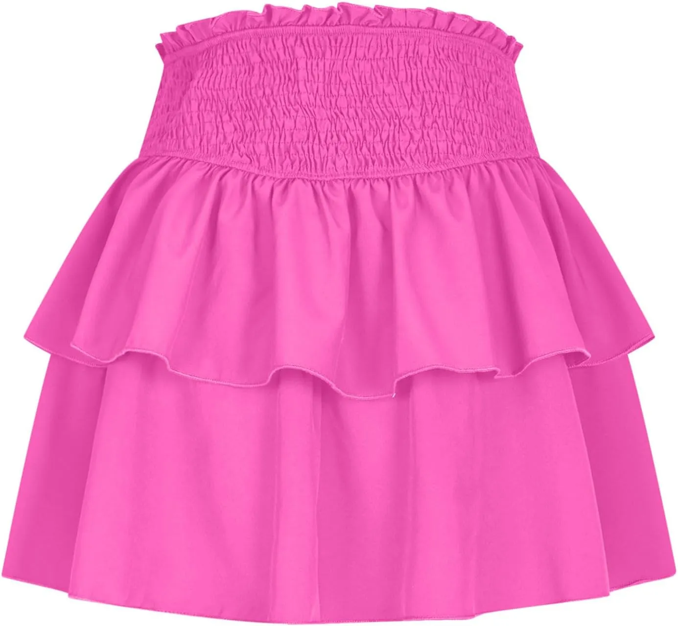 Women's Mini Skirt Elastic High Waist Pleated Skirt Double Layered Ruffle Short Skirt Cute Tiered Sports Skirt