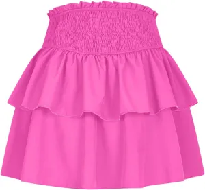 Women's Mini Skirt Elastic High Waist Pleated Skirt Double Layered Ruffle Short Skirt Cute Tiered Sports Skirt