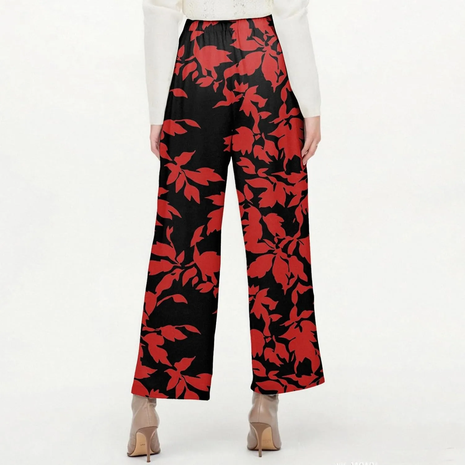 Womens Pants Boho Floral Linen Pants Elastic Waisted Casual Cotton Linen Drawstring Summer Beach Vacation Trouser