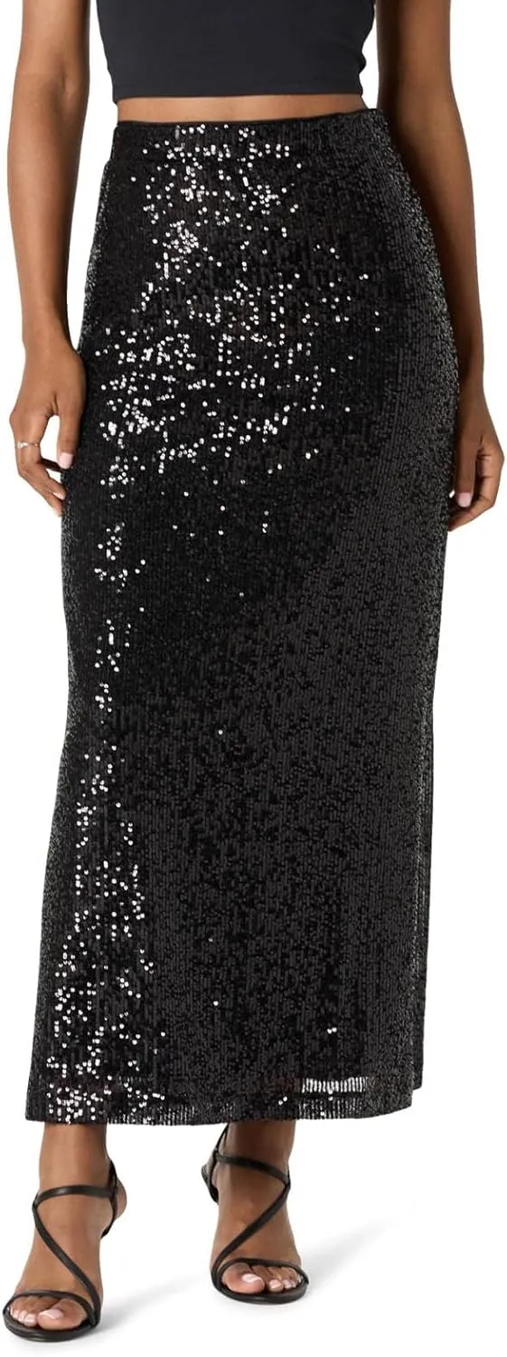 Women's Shiny Sequin High Waisted Maxi Skirts Bodycon Long Skirt Formal Skirts Dance Party Dress Button Down Midi
