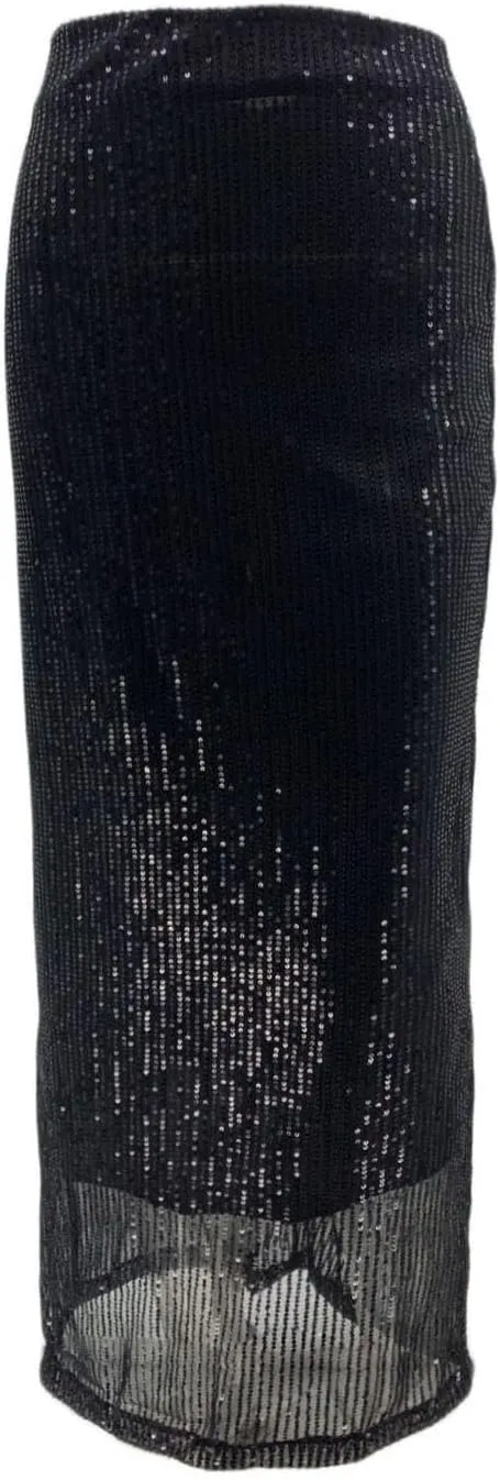 Women's Shiny Sequin High Waisted Maxi Skirts Bodycon Long Skirt Formal Skirts Dance Party Dress Button Down Midi