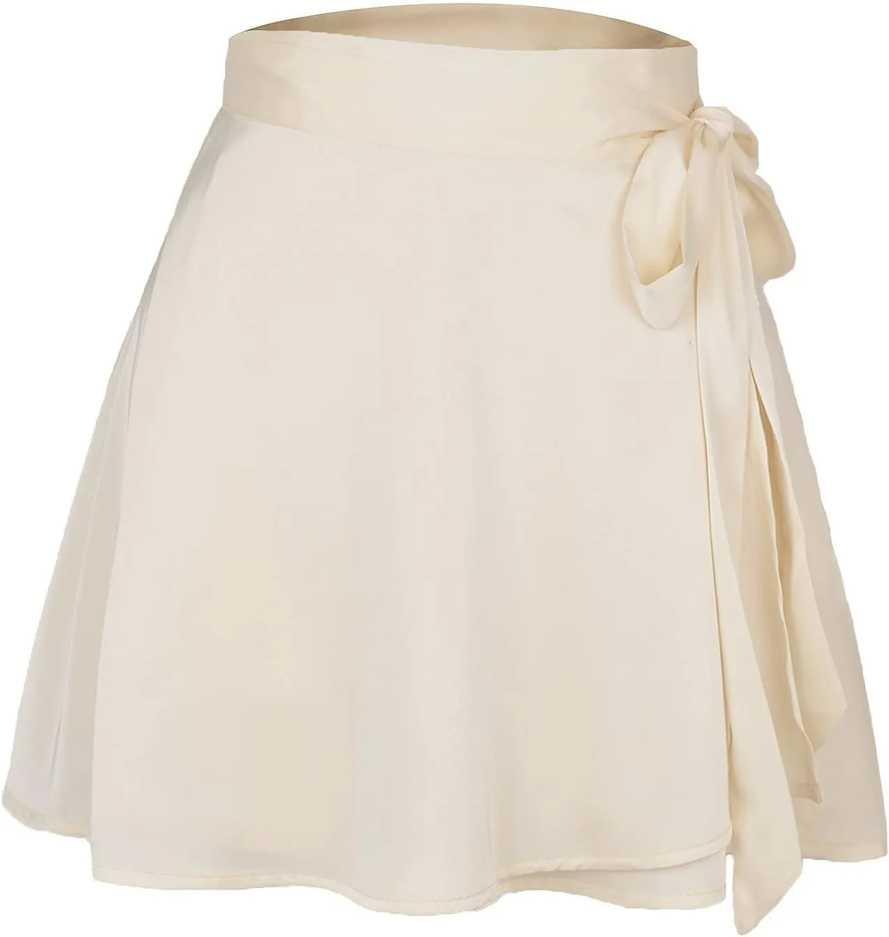 Women's Silky Satin Mini Short Skirt High Waist Bow Tie Wrap Around A Line Skirts Casual Solid Flowy Summer Skirt