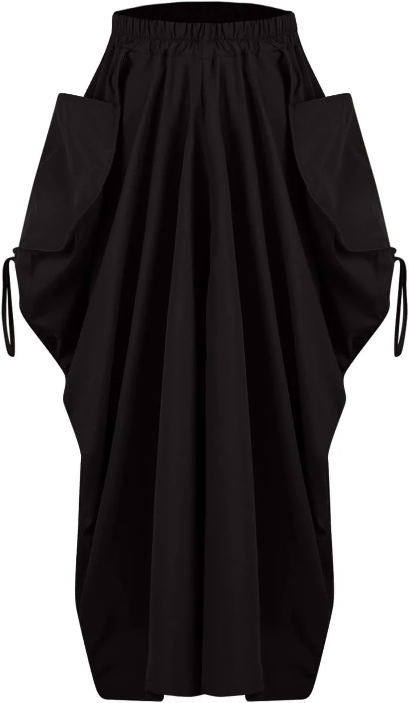 Women's Skirts 2025 Summer Fashion Bohemian Style Loose Pocket Midi Skirt Casual High Waisted Solid Color Skirt