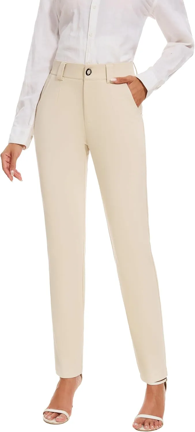 Women's Stretch Business Straight Leg Dress Pants with Pockets Wear to Work Casual Suitpants