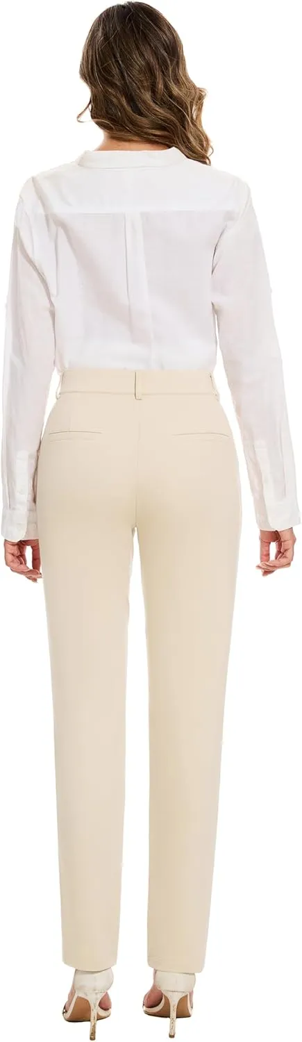 Women's Stretch Business Straight Leg Dress Pants with Pockets Wear to Work Casual Suitpants
