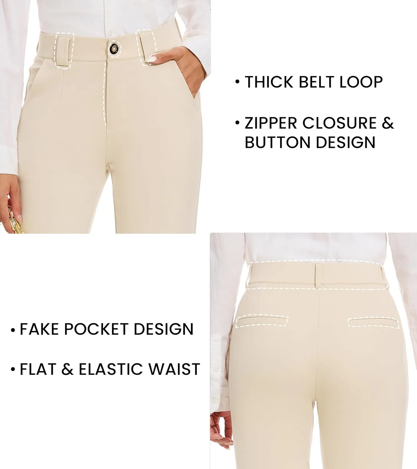 Women's Stretch Business Straight Leg Dress Pants with Pockets Wear to Work Casual Suitpants