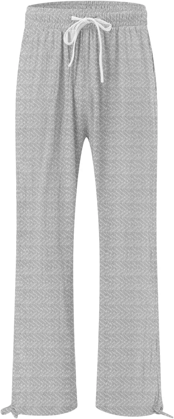 Women's Striped Cotton Linen Wide Leg Pants Summer Casual Comfy Pants with Pockets 2025 Drawstring Elastic Waist Trousers