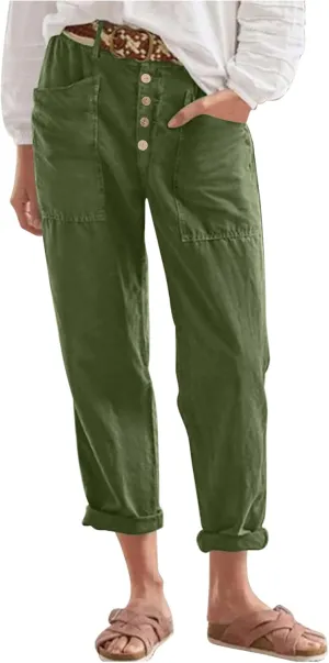 Womens Summer Cotton Linen Pants Wide Leg High Waist Palazzo Pants Lightweight Loose Fit Beach Pants Casual Trousers