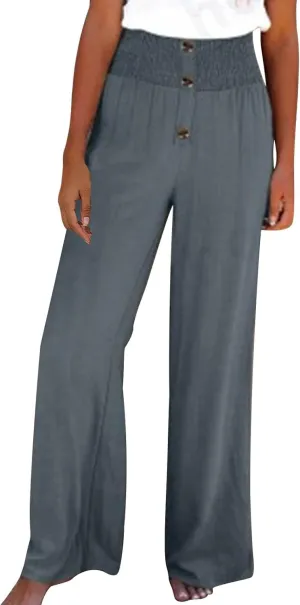 Womens Summer Linen Palazzo Pants Lounge Loose High Waist Trousers Solid Color Comfy Pants 2025 Trendy Casual Joggers