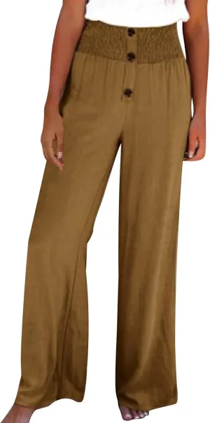 Womens Summer Linen Palazzo Pants Lounge Loose High Waist Trousers Solid Color Comfy Pants 2025 Trendy Casual Joggers