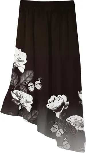 Womens Summer Midi Skirts Elastic Waist Casual Dress for Women A-Line Floral Skirts Elegant Comfy Dress