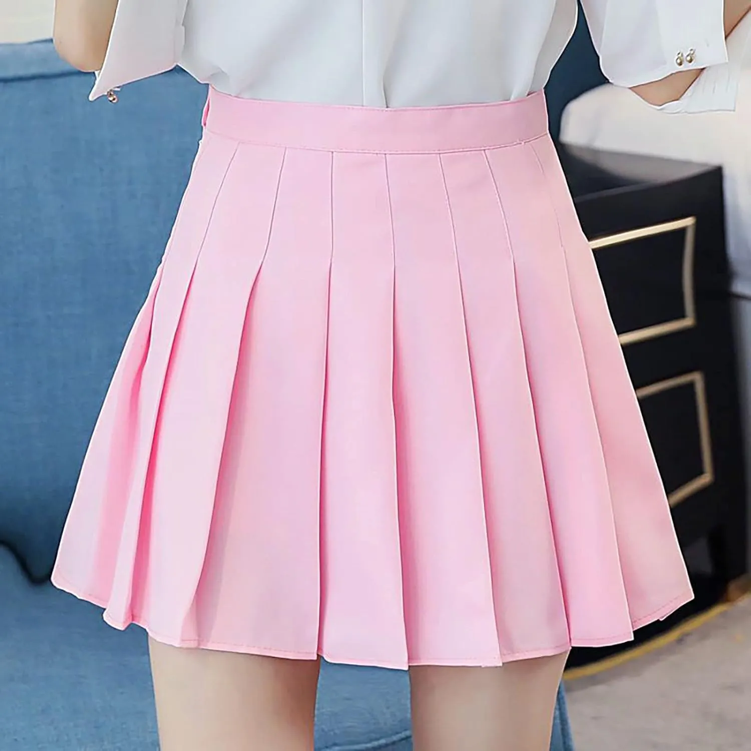 Women's Sundresses Summer Casual Loose Trendy Elastic High Waist Solid Color Pleated Sun Beach Mini Skirts, XS-3XL
