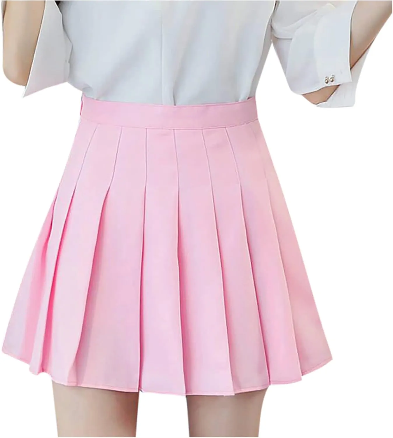 Women's Sundresses Summer Casual Loose Trendy Elastic High Waist Solid Color Pleated Sun Beach Mini Skirts, XS-3XL