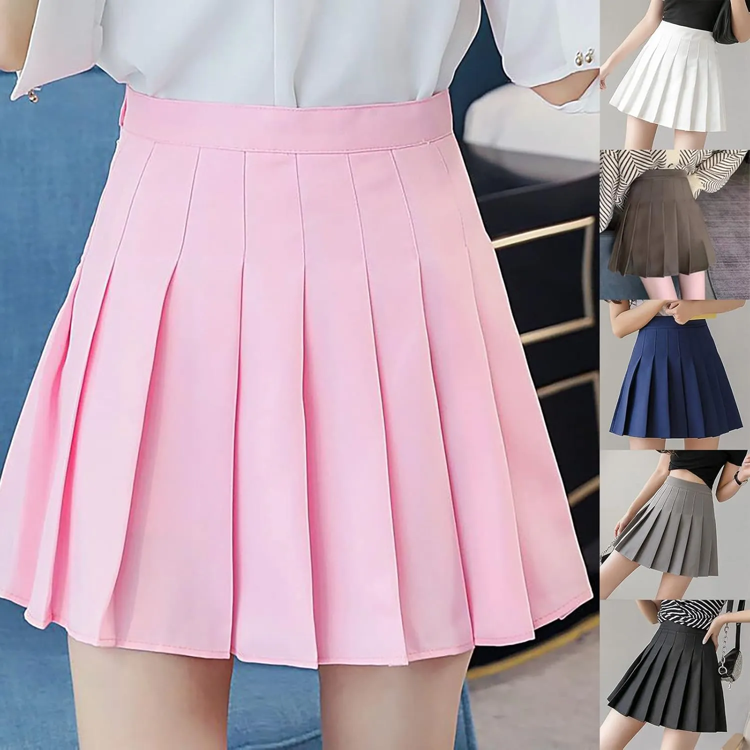 Women's Sundresses Summer Casual Loose Trendy Elastic High Waist Solid Color Pleated Sun Beach Mini Skirts, XS-3XL
