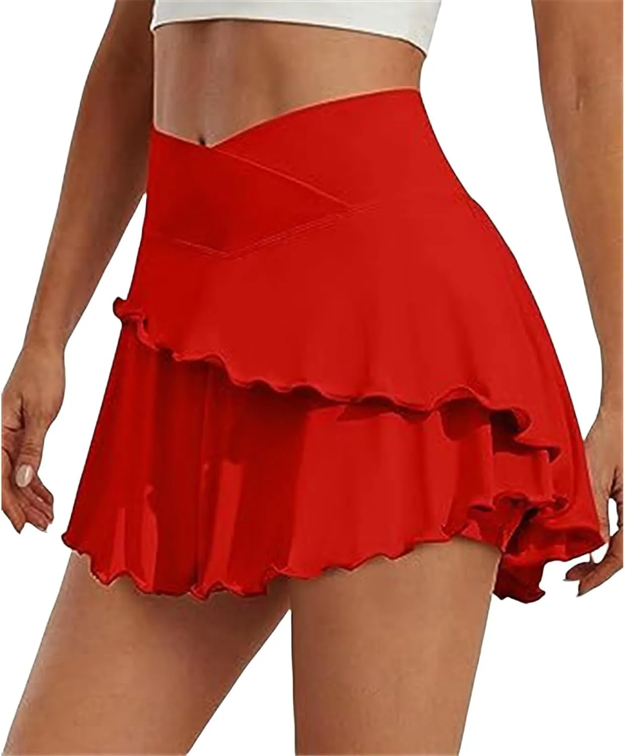 Womens Tennis Skirt Crossover Ruffle Workout Golf Skorts Skirts UPF 50  Solid Lightweight Athletic Skirt with Pocket