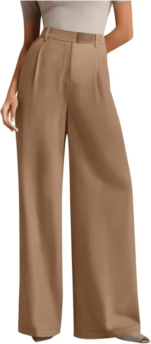 Women's Wide Leg Dress Pants Dressy Casual High Elastic Waisted Business Work Office Trousers Wide Leg Palazzo Pants