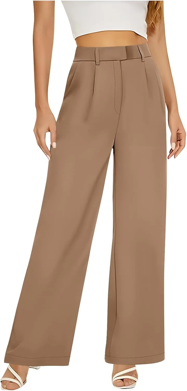 Women's Wide Leg Dress Pants Dressy Casual High Elastic Waisted Business Work Office Trousers Wide Leg Palazzo Pants