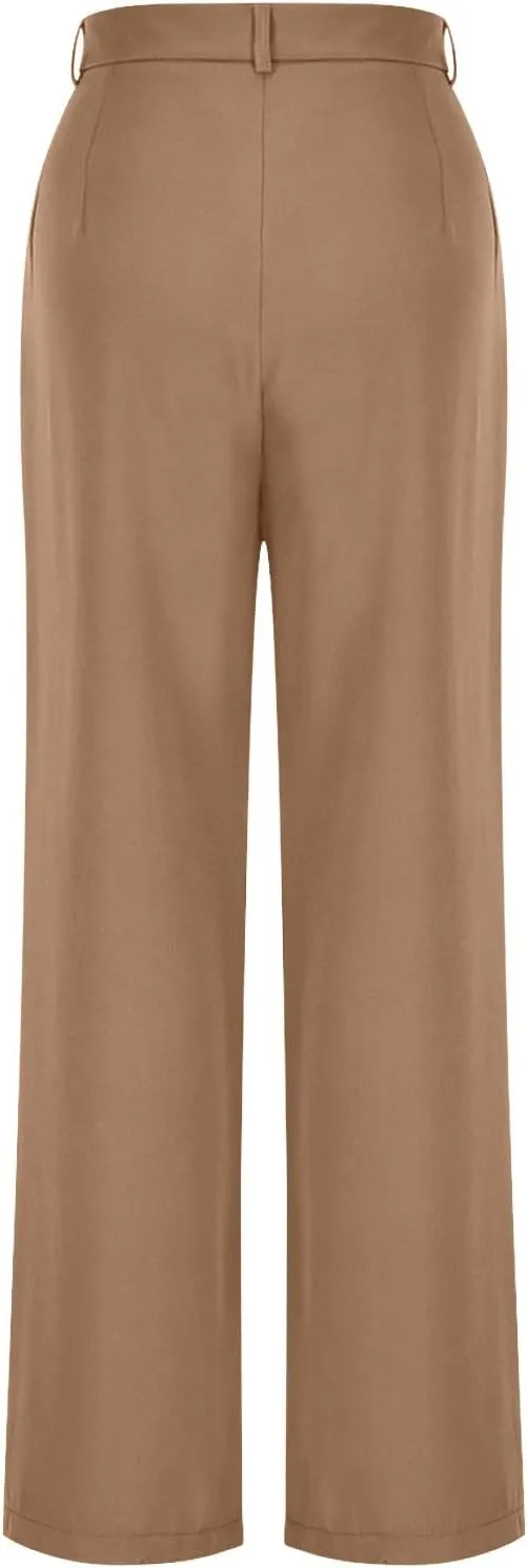 Women's Wide Leg Dress Pants Dressy Casual High Elastic Waisted Business Work Office Trousers Wide Leg Palazzo Pants