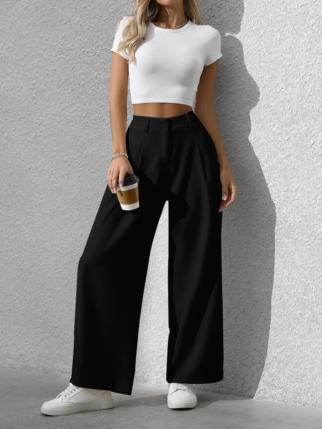 Women's Wide Leg High Waist Loose Palazzo Office Pants with Pockets Work Pants for Women Business Casual
