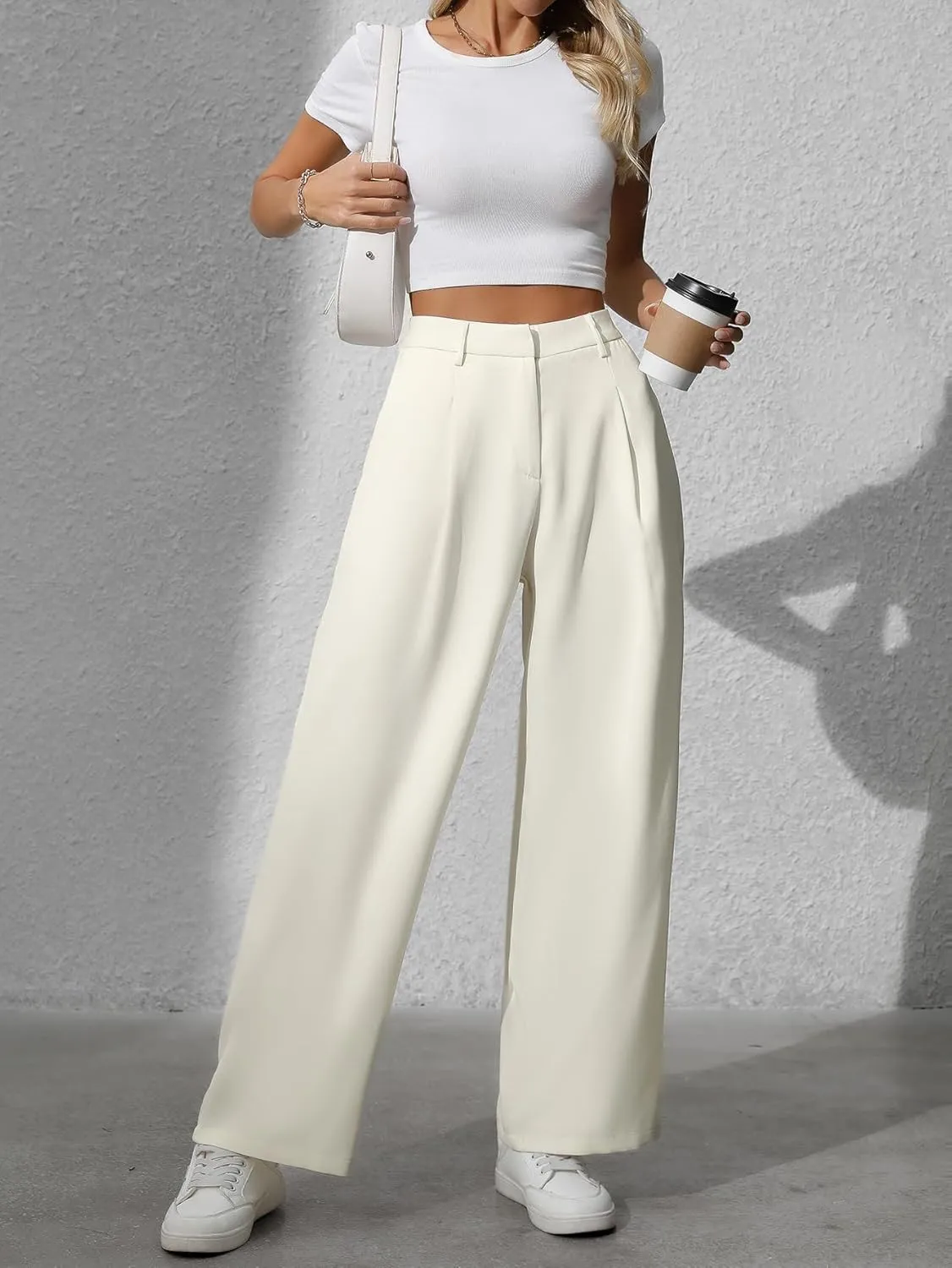 Women's Wide Leg High Waist Loose Palazzo Office Pants with Pockets Work Pants for Women Business Casual