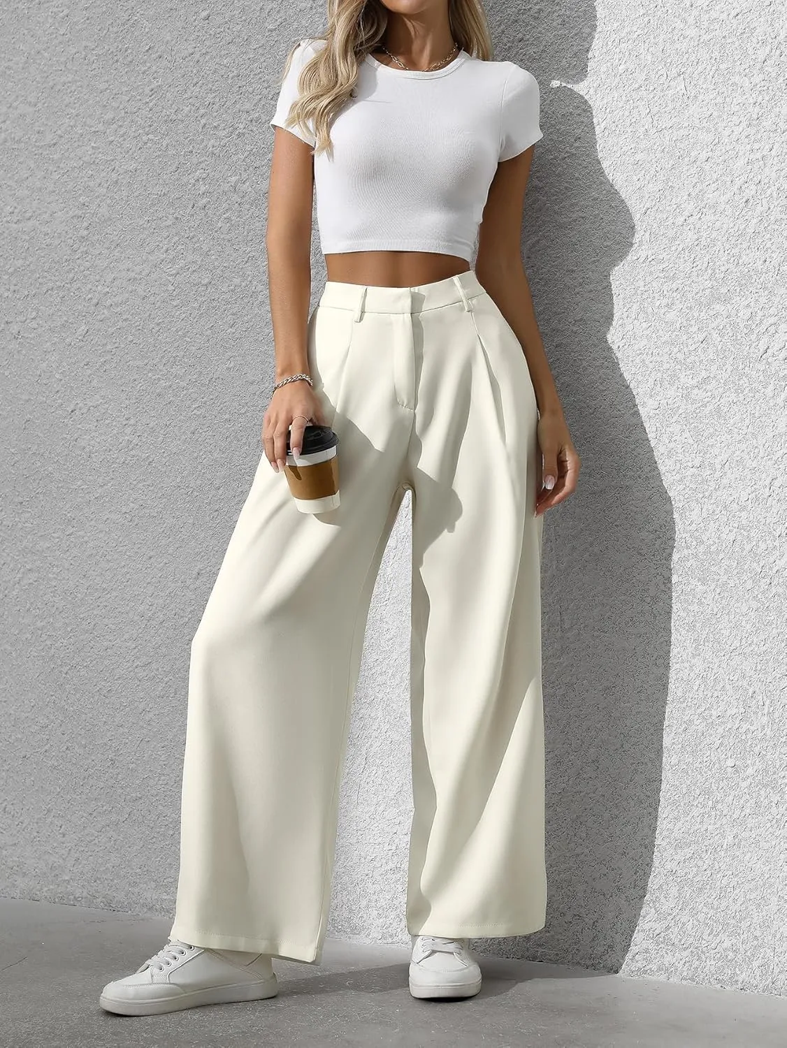 Women's Wide Leg High Waist Loose Palazzo Office Pants with Pockets Work Pants for Women Business Casual