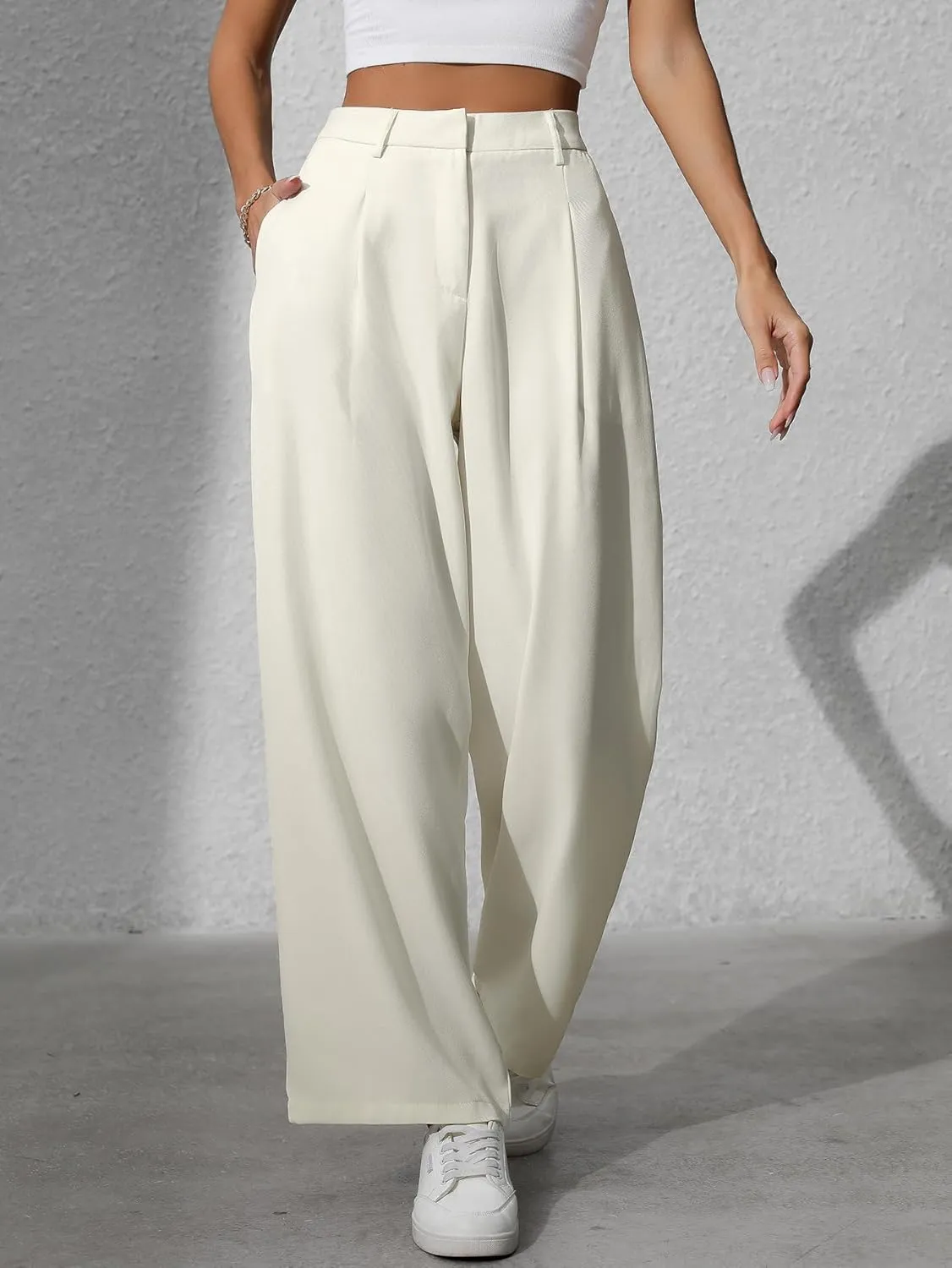 Women's Wide Leg High Waist Loose Palazzo Office Pants with Pockets Work Pants for Women Business Casual