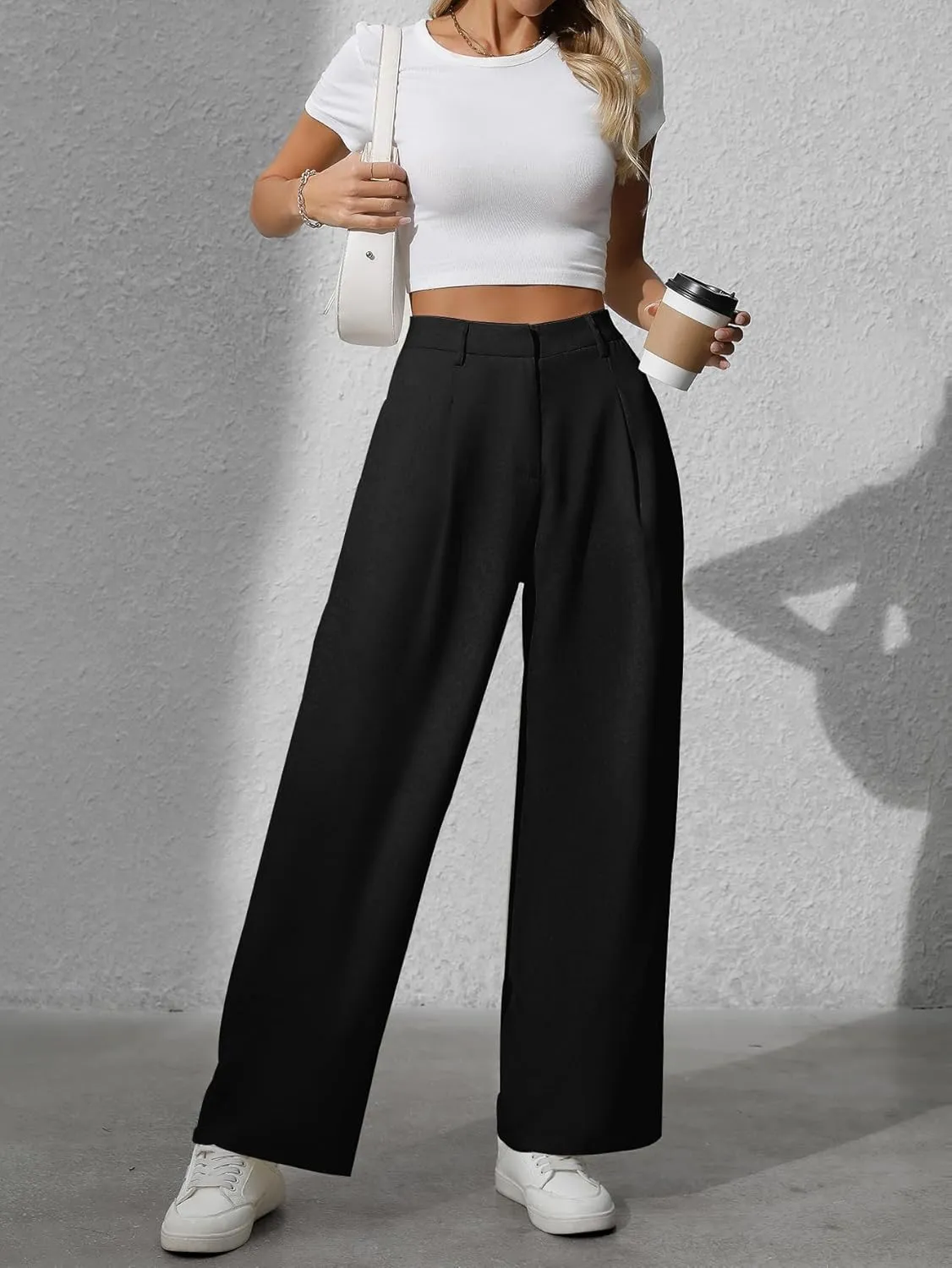 Women's Wide Leg High Waist Loose Palazzo Office Pants with Pockets Work Pants for Women Business Casual