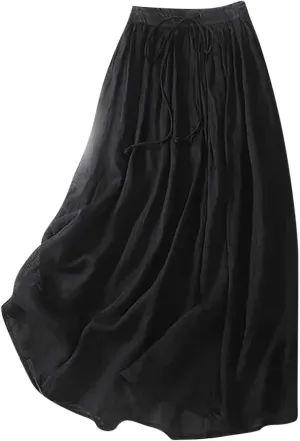 Wrap Skirts for Women Flowy Elastic High Waist Skirt Pleated A-Line Flowy Swing Cargo Skirt Loose Plus Size Skirt