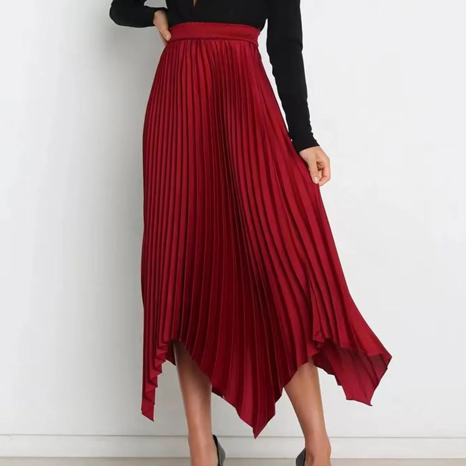 Xiaojmake Pleated Chiffon Skirts for Women High Elastic Waisted Flowy Asymmetrical Skirt Dressy High Low Summer Midi Skirts