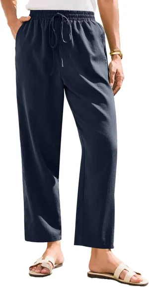 Yoga Pants for Women Business Casual, Womens Pants Casual Trousers Plus Size Linen Straight Leg Summer Low Rise