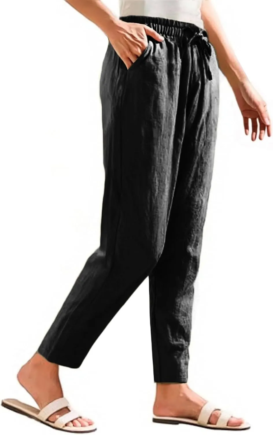 Yoga Pants for Women Business Casual, Womens Pants Casual Trousers Plus Size Linen Straight Leg Summer Low Rise