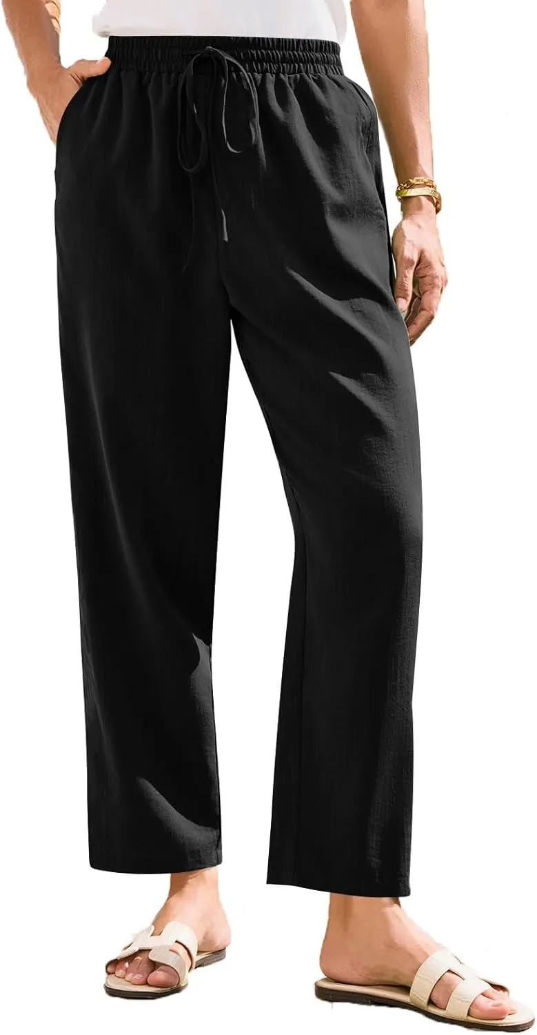 Yoga Pants for Women Business Casual, Womens Pants Casual Trousers Plus Size Linen Straight Leg Summer Low Rise