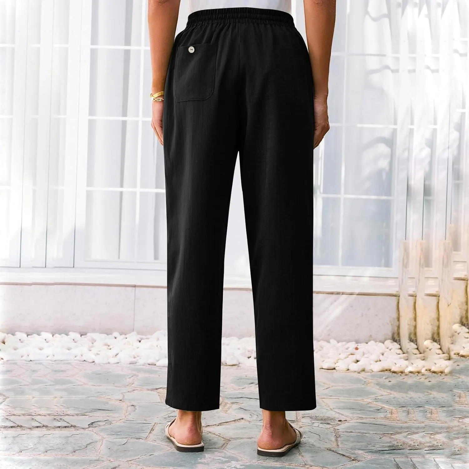 Yoga Pants for Women Business Casual, Womens Pants Casual Trousers Plus Size Linen Straight Leg Summer Low Rise