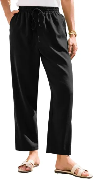 Yoga Pants for Women Business Casual, Womens Pants Casual Trousers Plus Size Linen Straight Leg Summer Low Rise