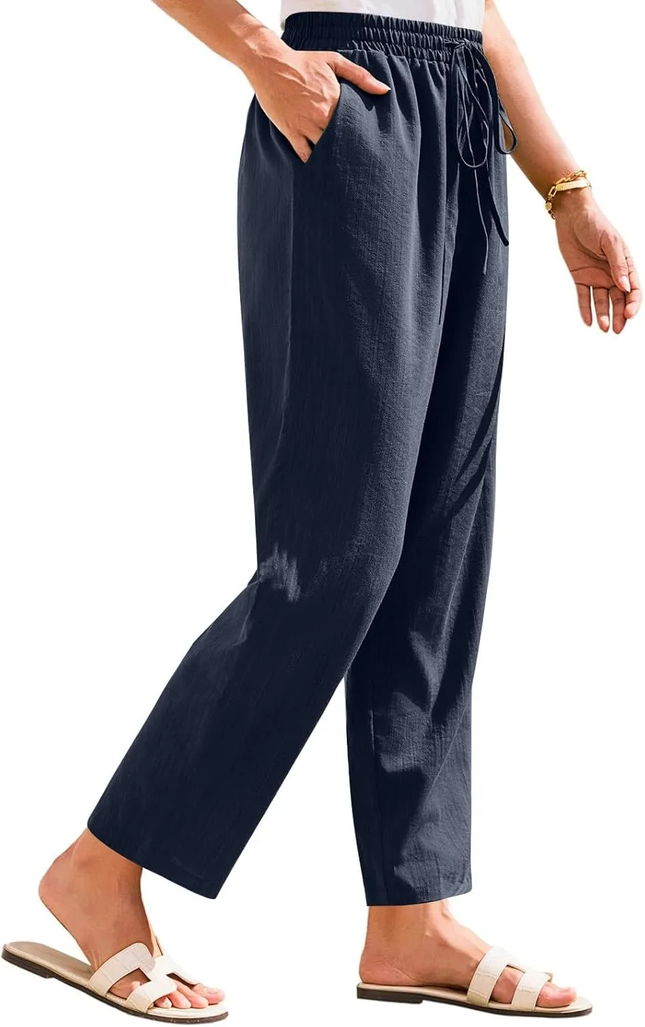 Yoga Pants for Women Business Casual, Womens Pants Casual Trousers Plus Size Linen Straight Leg Summer Low Rise